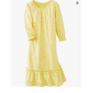 National Isabella Swiss Dot Nightgown-Large-Ruffle Hem-Yellow-3/4 Sleeve-NEW
